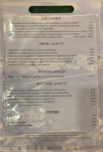 Menu pizzeria tradizionale